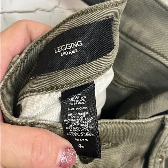 Express Khaki Moto Pants Mid-rise Legging Sz 4r 5 Pocket Distressed Army Green - Picture 3 of 4